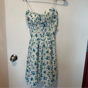 White Floral Sundress with Blue & Green Print